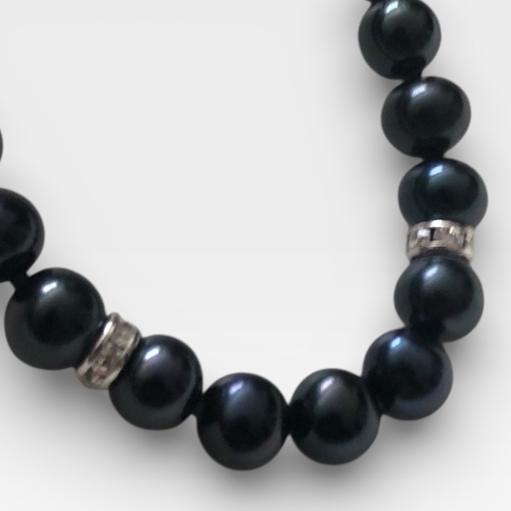 Stamped Sterling 925 Onyx Bead Necklace